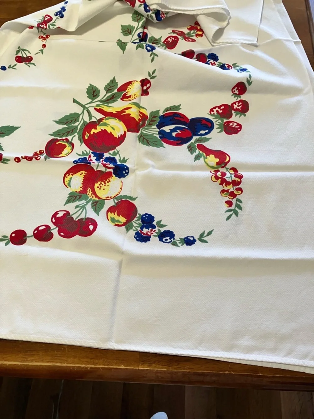 White Vintage Tablecloth with Colorful Floral Design
